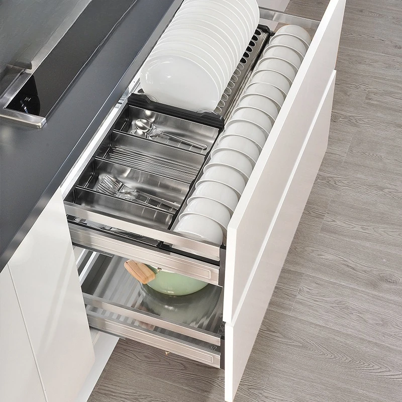 Kitchen Stove Basket Floor Cabinet Stainless Steel Dishes Basket Cabinet Built-in Drawer Pot Basket