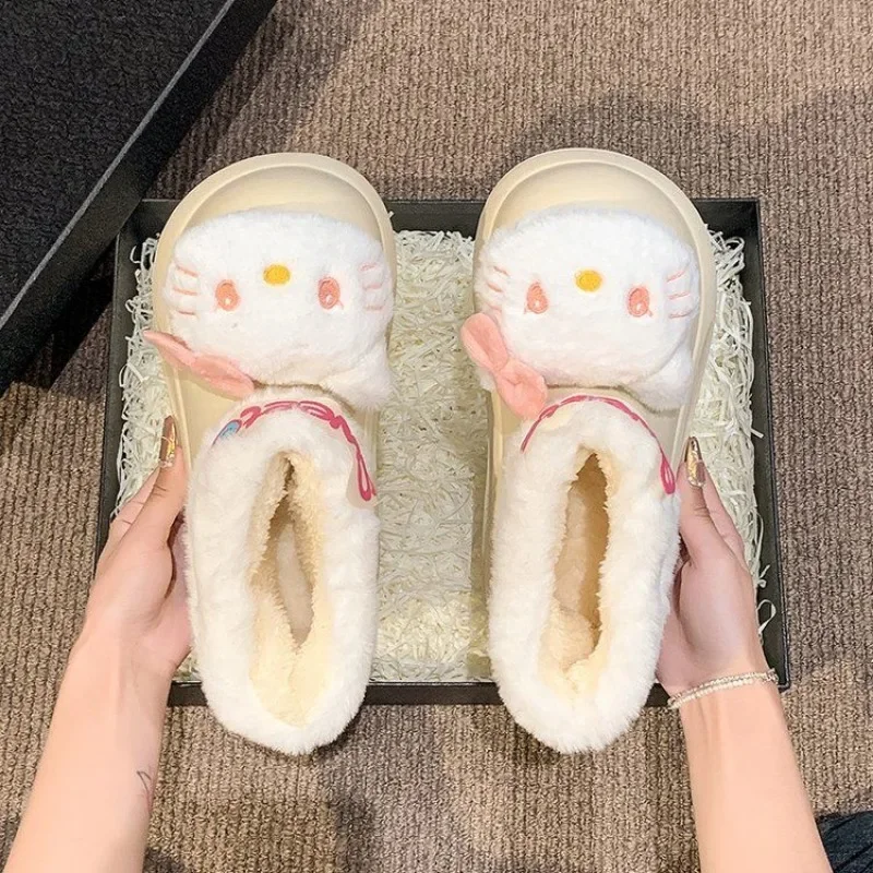 Dulce MINISO Anime Kawaii Ins moda Hello Kitty zapatos de algodón invierno lindo dibujos animados botas de nieve cálidas regalos juguetes para niños