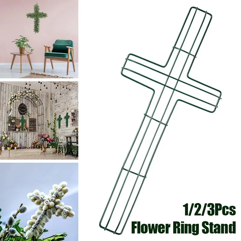 1/2/3PCS Cross Flower Wreath Garland Frame Decoration Flowers Wire Hoop Garlands Frames For Halloween Party Christmas Easter