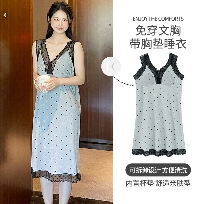 

3XL Large Size Sleeveless Nightgown with Corset Korean Summer Sexy V-Neck Pajamas Dress Can Be Worn Outside The Home Clothing
