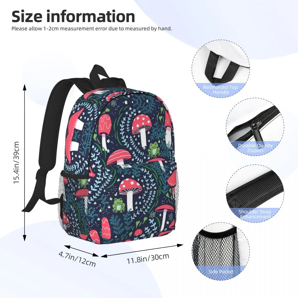 Mushrooms, Toadstools And Frogs Backpacks Boys Girls Bookbag Students School Bags Laptop Rucksack Shoulder Bag Large Capacity