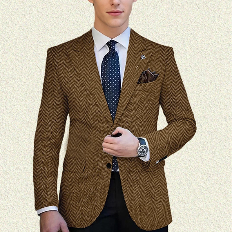 

Autumn Solid Men's Suit Coat Herringbone Single-Breasted Slim Fit Business Man suit Jacket Banquet Wedding Groom's Tailcoat