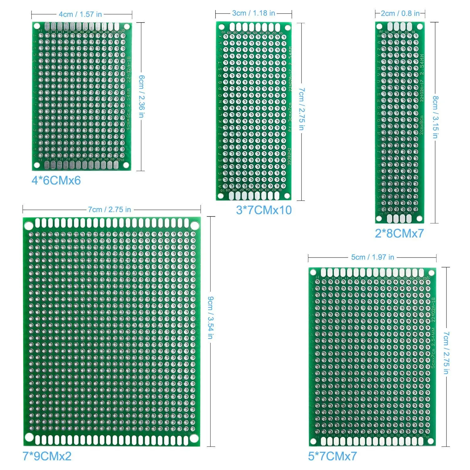 32 Pcs PCB Board, Green Circuit Board with 5 Sizes Compatible, Double Sided PCB Prototype Board for DIY Electronics Projects