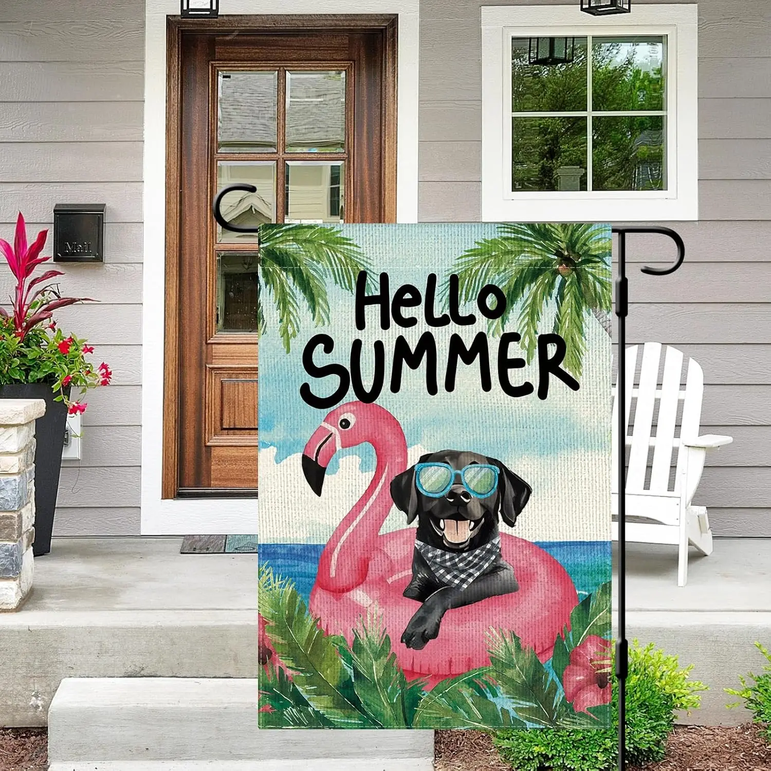 DLZDN Summer Black Labrador Dog Garden Flag 12×18 Inch Double Side Vertical Burlap Farmhouse Yard Sign Seasonal Outdoor Deco ZZM