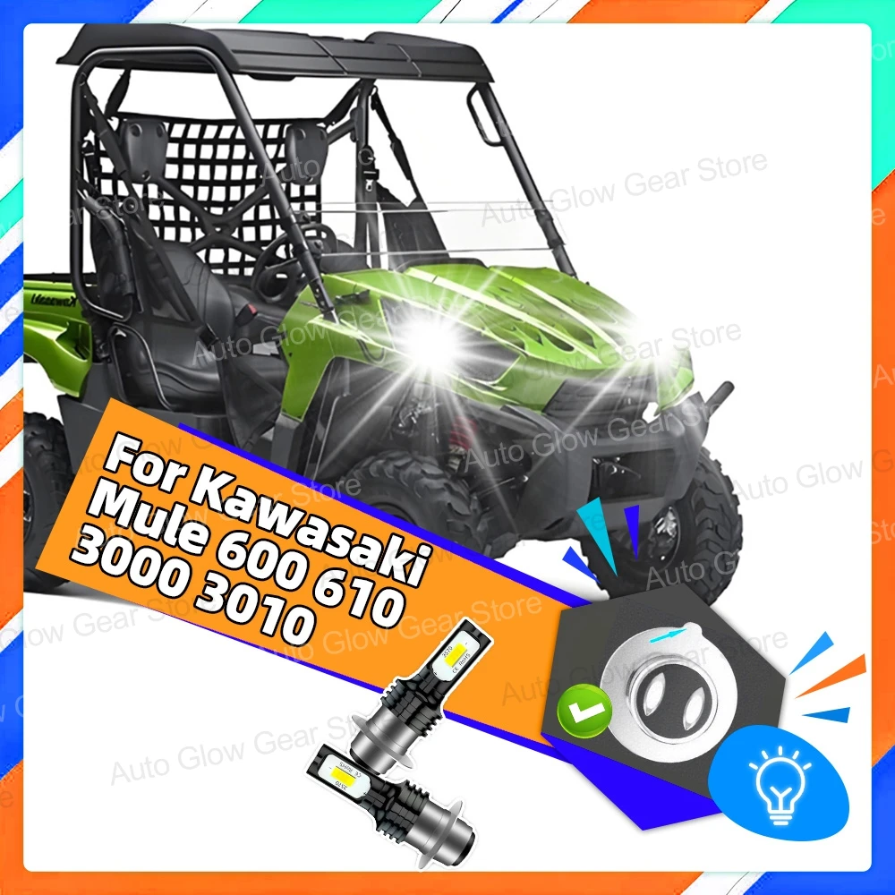 2 faróis brancos h6 led 12v 6000k 90w para kawasaki mule 600 610 3000 3010 lâmpadas de farol 18000lm plug-n-play