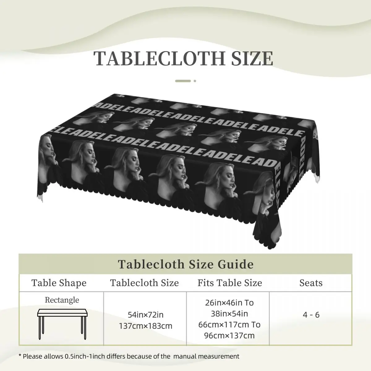 Cool Singer Adele Tour 2024 Music Album Rectangular Tablecloth Oilproof Table Cover for Festival Party Decorations Table Cloth