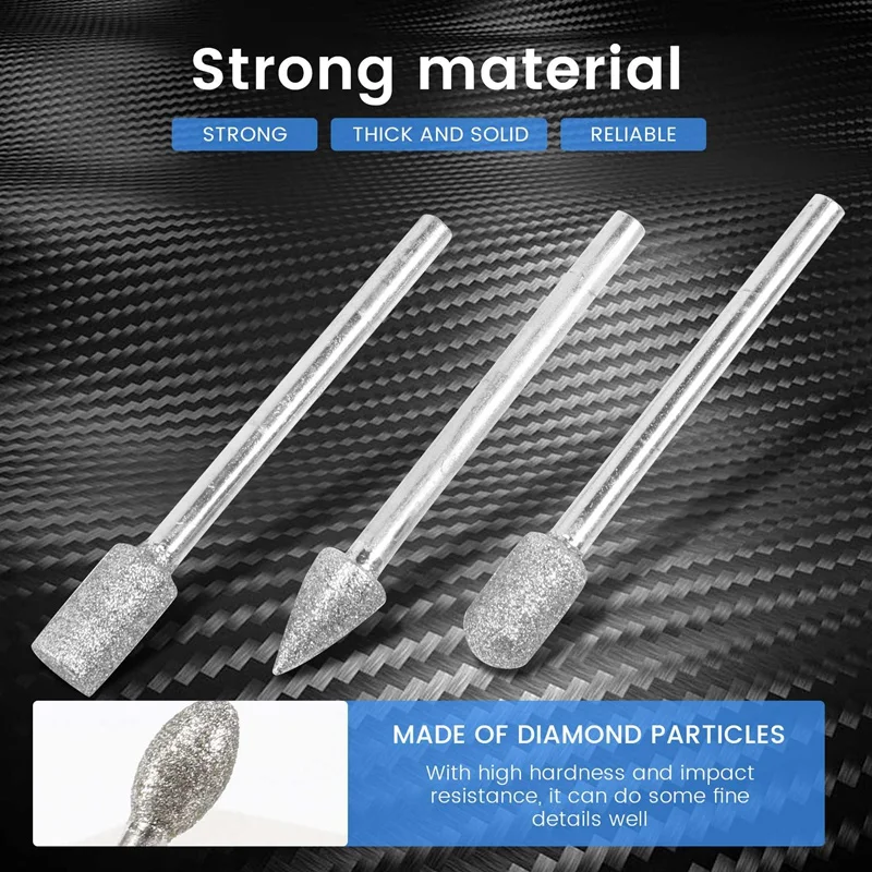 Diamond Burr Stone Carving Set, ferramenta rotativa Dremel, haste para polimento, pedra de gravura, 40 pcs, 1/8"