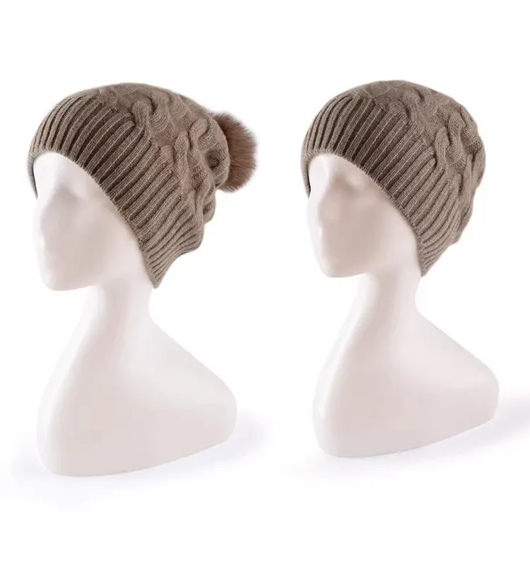 Neuer Winter-Wollhut 100% Wolle Gestrickte Warme Mütze mit Zopfmuster Kaschmirmütze für Kaltes Wetter – Detail 5