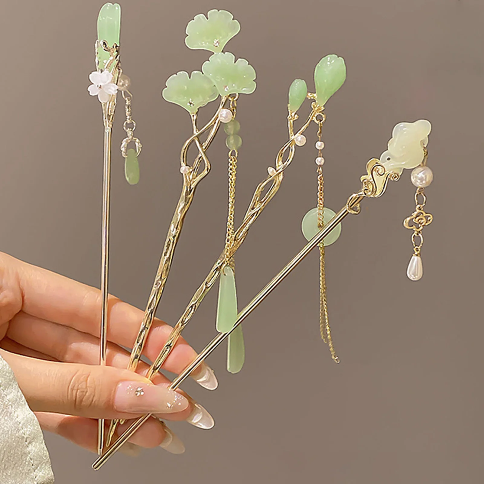 Temperament Bamboo Tassel Hair Sticks Gold Alloy Elegant Flower Hairpins For Women Girls New Chinese Retro Style Hair Pins