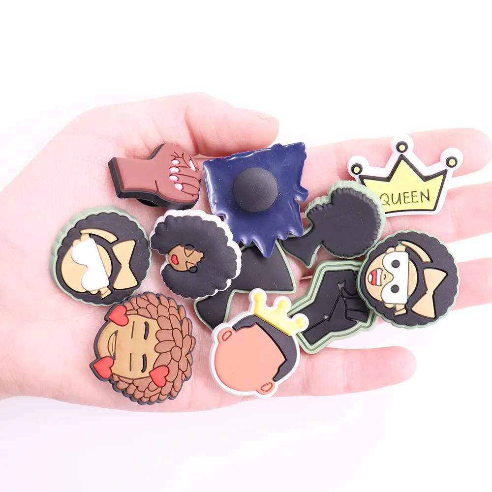 1pcs Black Girl Magic Crown Queen PVC Accessories Shoe Charms Garden Shoes Buckle Decorations fit Wristband Party Kid's Gifts