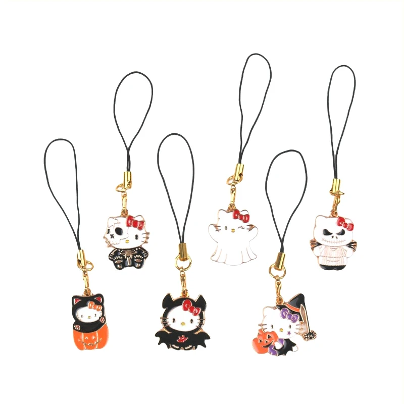 1PC Anime Kawaii Sanrio Hello Kitty Halloween Pumpkin Alloy Pendant KT Cat Phone Chain Mini Phone Case Charms Bag Ornament