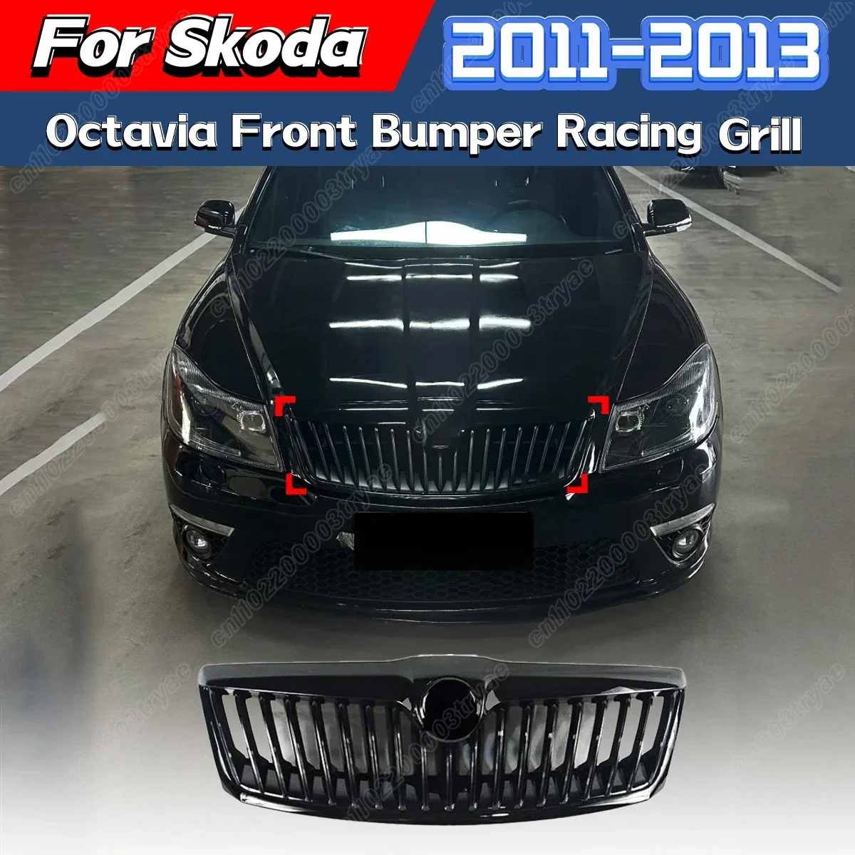 

For Skoda Octavia 2010 2011 2012 2013 Front Bumper Black Air Intake Grille Car Water Tank Protection Cover Body Modification Kit