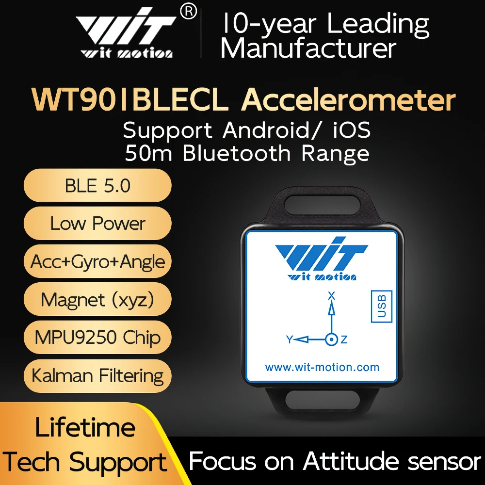 WitMotion WT901BLECL MPU9250 IMU BLE 5.0 Accelerometer Inclinometer, 3 Axis Acce+Gyroscope+Magnetometer BLE 50m for IOS/Android