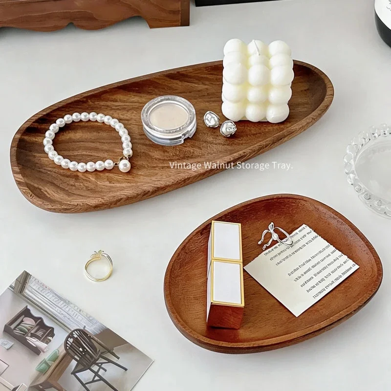 Walnut Wood Desk Organizer Tray Key Jewelry Makeup Storage For Entryway Dresser Bedside Office For Women Christmas Birthday Gift