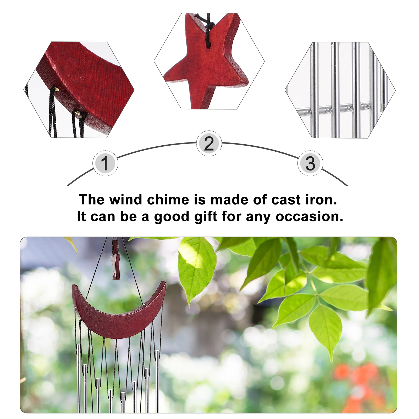 

1pc Wooden Moon Chime For Living Room Bedroom Balcony Outdoor Pendant Decorative Hanging Home Decor