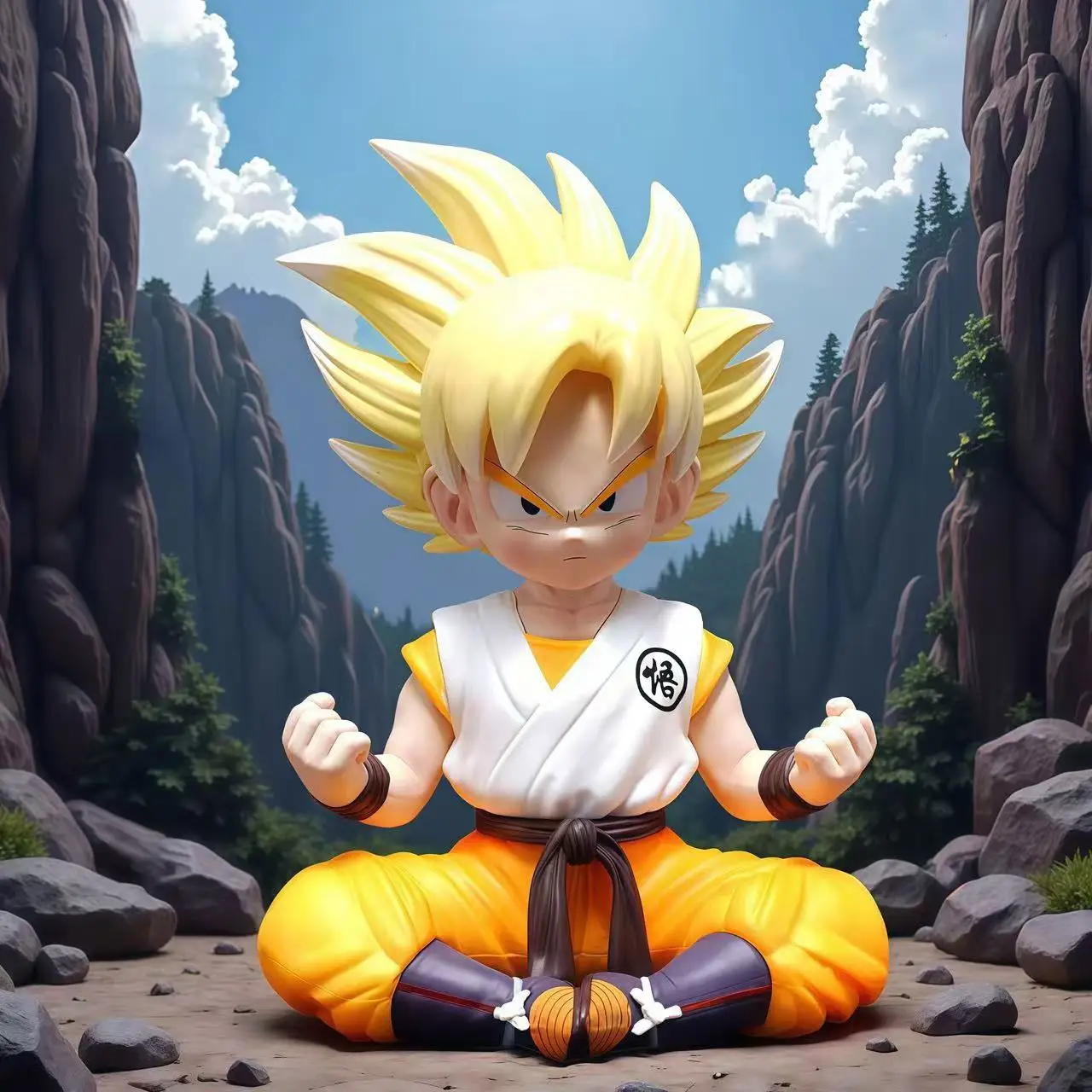 Figura de Dragon Ball de Anime, Super Saiyan, postura sentada, Son Goku, figuras de acción, estatua de PVC, juguetes de modelos coleccionables, regalo de decoración