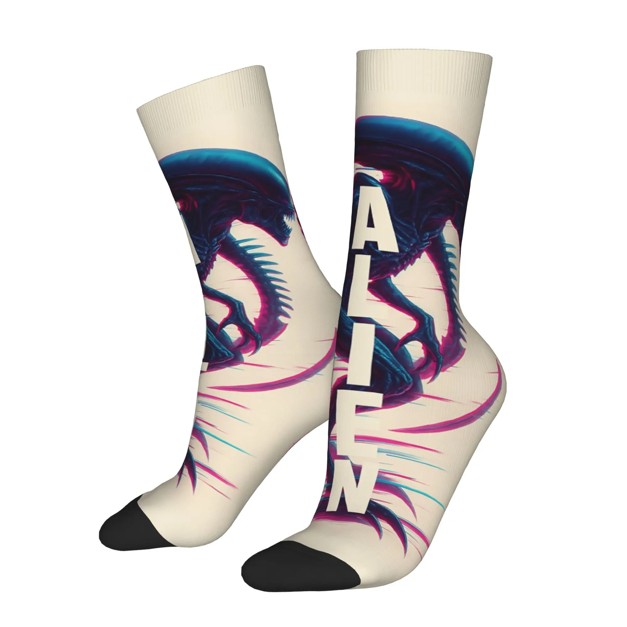 1 Pair Funny Happy Men's Sock Gradient Pink Blue Vintage Harajuku Aliens Hip Hop Novelty Seamless Sock