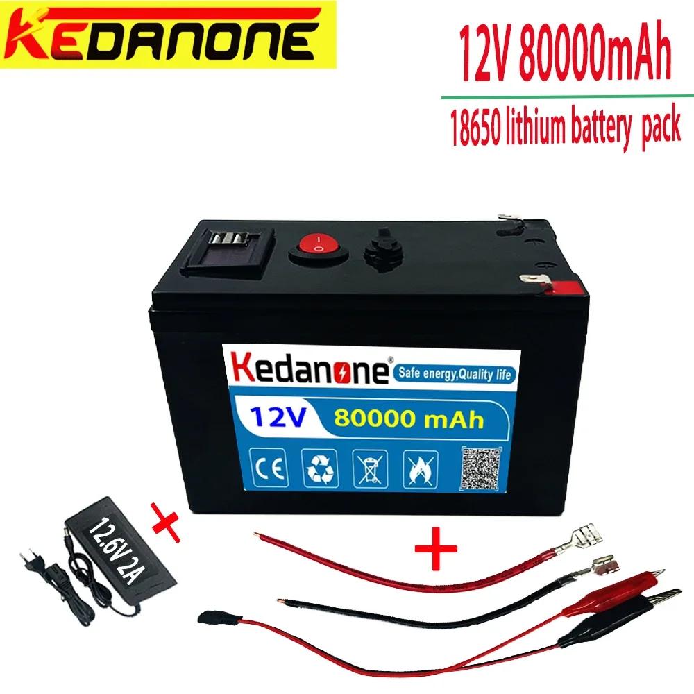 New 12V 100000mAh 3S7P 18650 Lithium Battery Pack 12.6V 3A Charger, Built-in 120 /100/80Ah High Current BMS, Used for Sprayer