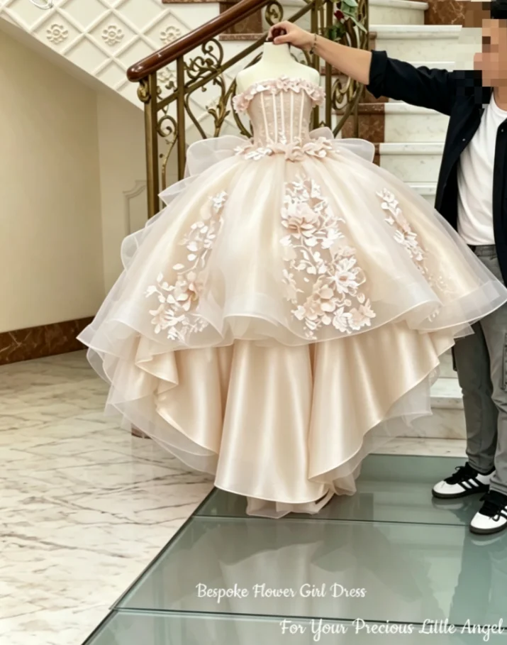 Customized Satin Puffy Ball Princess Dress for Girls Flower Girl Wedding First Communion Gown 2026 - Elegant Special Occasion