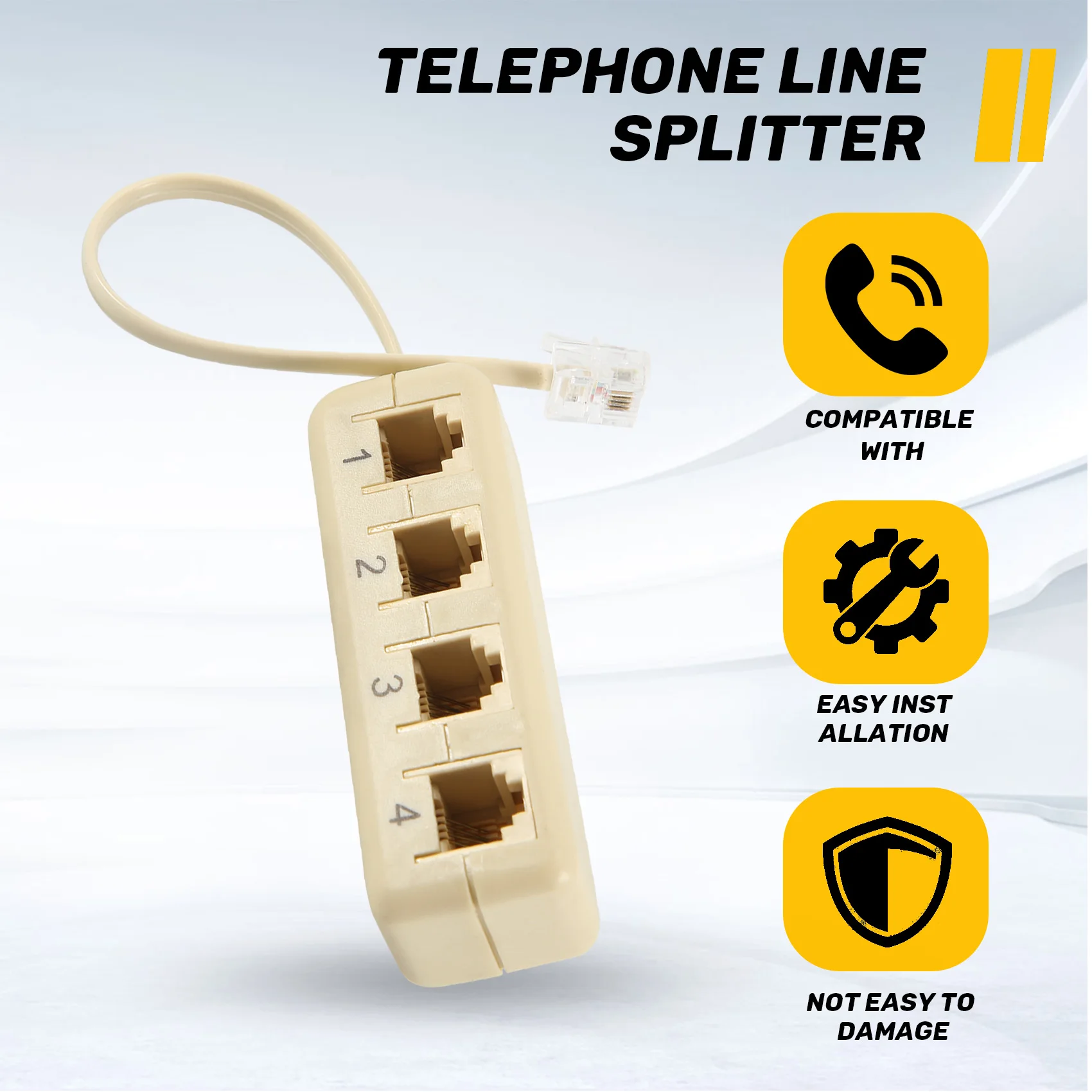 【~ New B11B】RJ11 6P4C To 6P4C 4 Way Telephone Line Modular Splitter Adapter Beige