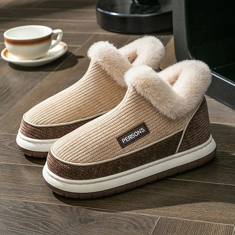 ZUOFU Unisex Couple High Top Cotton Slippers, Autumn Winter Warm Thick Sole Non Slip Indoor Outdoor Household Snow Booties