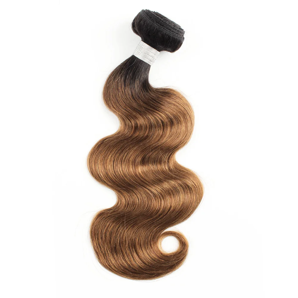 Gemlong T1B30 Ombre Color 3 Bundles Body Wave Remy Indian Human Hair Extension 300g/Lot Brown Color With Dark Roots 10-24 Inch