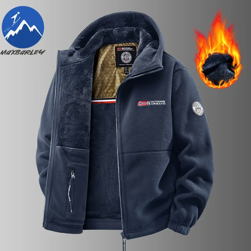 Hot Selling Men's Autumn and Winter Hooded Norwegian Fleece Jacket, Fleece Jacket, Outdoor Couple Plus Thick Fleece Warm Jacket