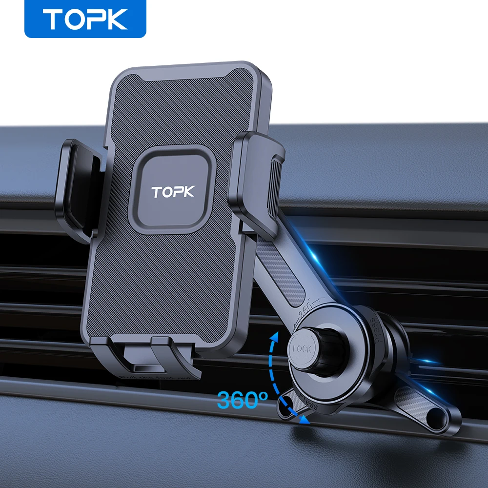 TOPK Super Stable Car Phone Holder Mount Air Vent Metal Hook Anti-Shake Clip Stand for iPhone 15 14 13Pro Max Samsung Heavy Duty