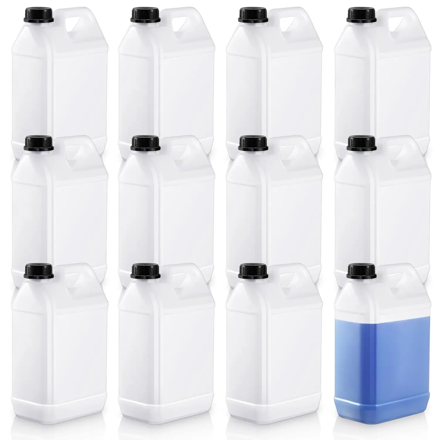 

12 Pack 1 Gallon Plastic Jugs with Lids, Square HDPE Storage Containers for Water, Oil, Beverages, Translucent