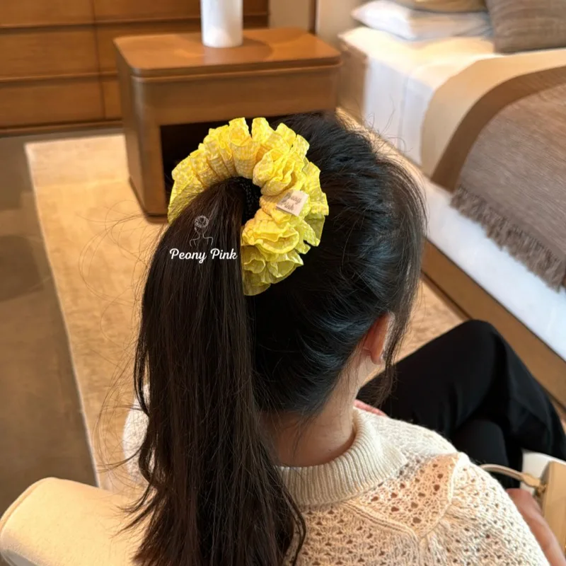 Fashion Retro Plaid Double-layer Laced Pleated Scrunchies Headdress 2024 Female Colored Oversized Hair Ties Hair Accessories