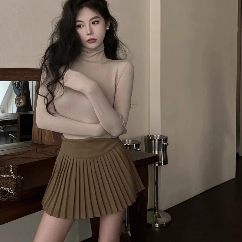 Winter Women Classic Basic Turtleneck Tops Lady Comfortable Thermal Long Sleeve Clothes Female Retro Versatile Elastic Pullover