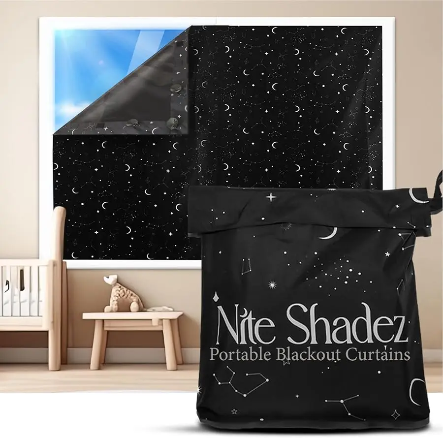 

Portable Blackout Curtains (60" x 80") - Tra el Blackout Curtains for Baby Nursery w/Stars - Portable Blackout Shades w/U & The