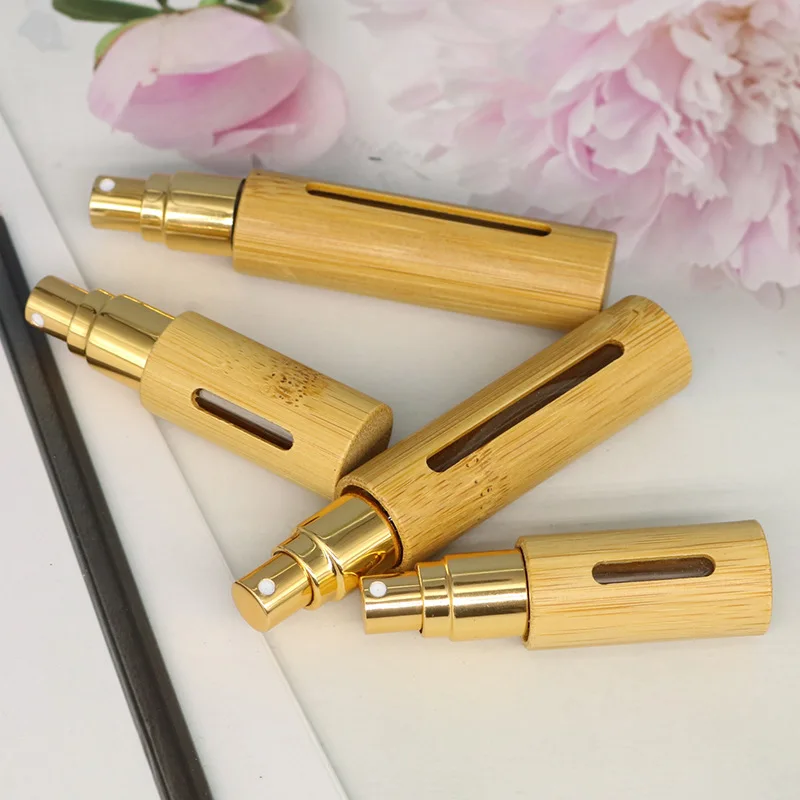 50Pcs 5ml/10ml Bamboo Spray Bottle Perfume Essential Oil Sub-Bottling Wood Mini Portable Refillable Cosmetic Container Travel