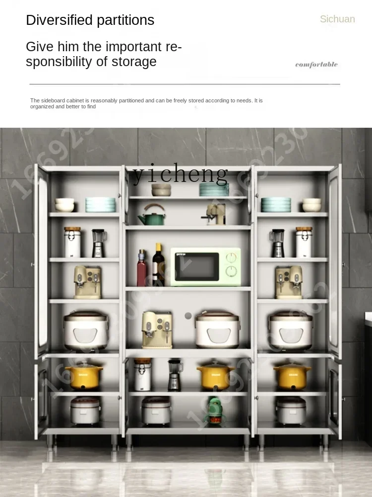 304 Stainless Steel Household Kitchen Dining Cabinet Microwave Oven Pot Storage CupboardD9