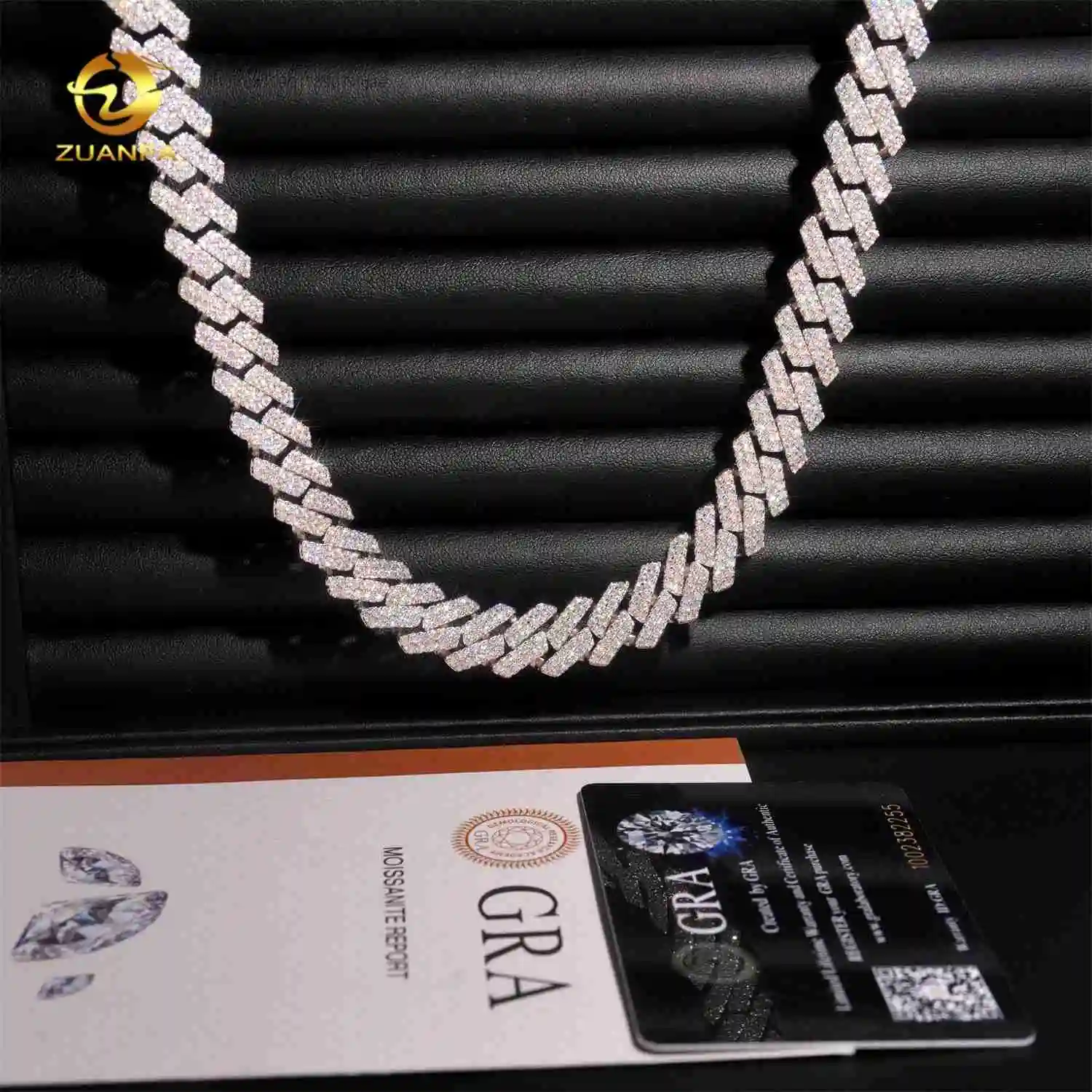 13mm Instock 2 Row Cuban Link Moissanite Hip Hop Jewelry 925 Silver Iced Out Cuban Link Chain Moissanite Pass Diamond Tester.