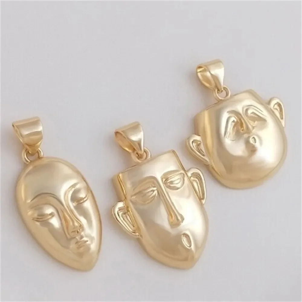 

14K Gold-plated Mask Pendant Expression Face Head Pendant Handmade Diy Necklace Sweater Chain Jewelry Pendant K271