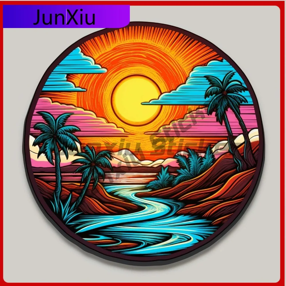 

Ocean Sunset Sticker Nature Decal for Truck Palm Tree Vintage Waterproof Vinyl St Car Laptop Window Bumpe