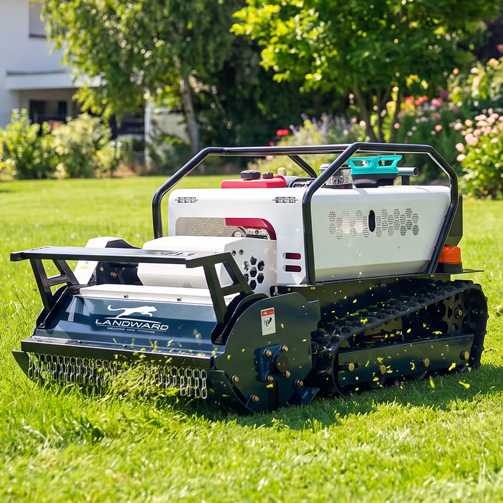 Tondeuse à gazon télécommandée sans fil LANDWARD, robot de tonte agricole, forte capacité de franchissement 45 °   Tondeuse à gazon à braquage zéro personnalisable