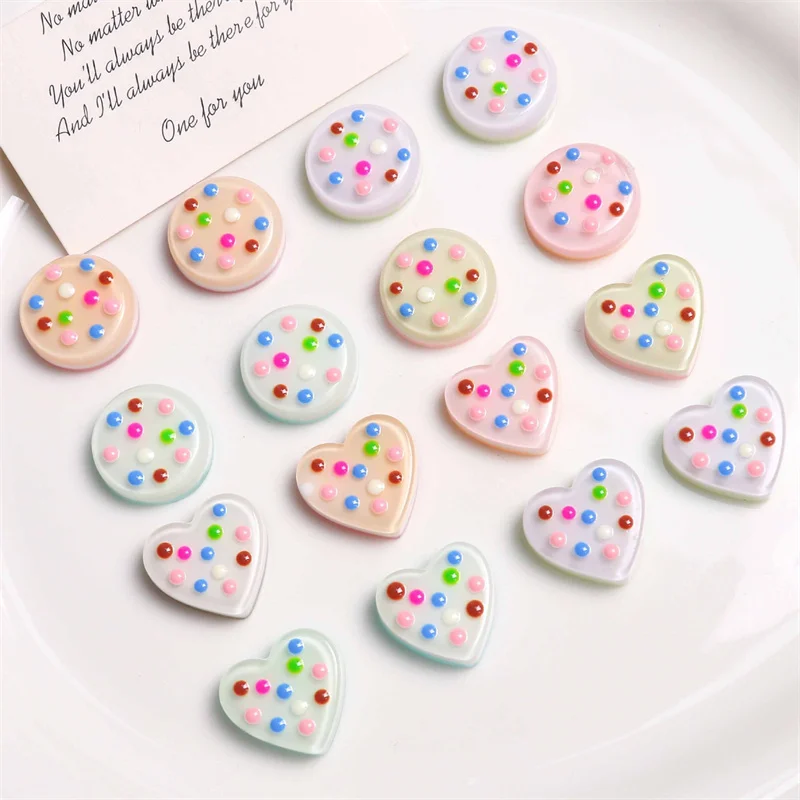New arrived 50pcs/lot color dots pattern cartoon hearts rounds shape resin cabochon beads diy jewelry garment accessory