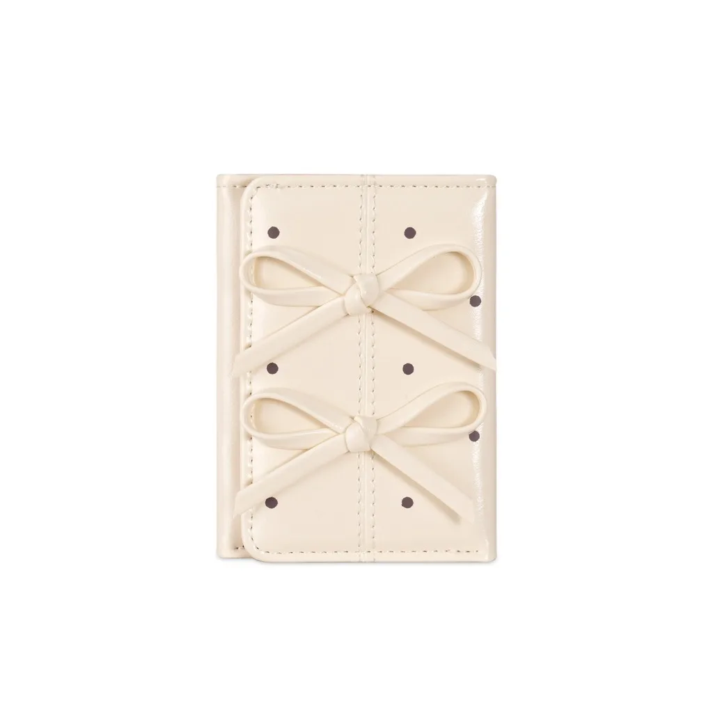 Card Holder Purse Compact Compact Wallet Bow Decor Wallet Foldable Polka Dot Wallet For Card Storage Identity Document Storage