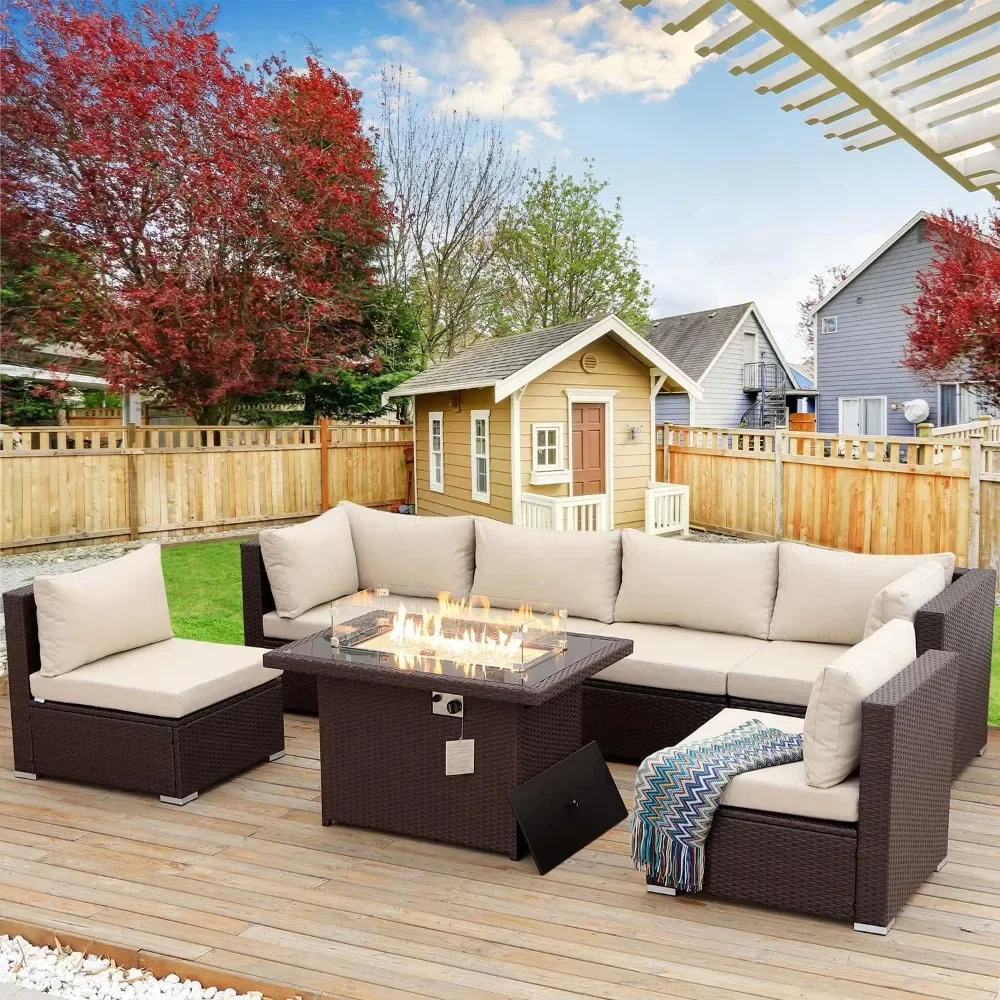 

Patio Furnitures-Classed Extra Large Outdoor Sectional Sofa Sets Steel Frame Approved Aluminum Propane Fire Pit Table Wicker Set