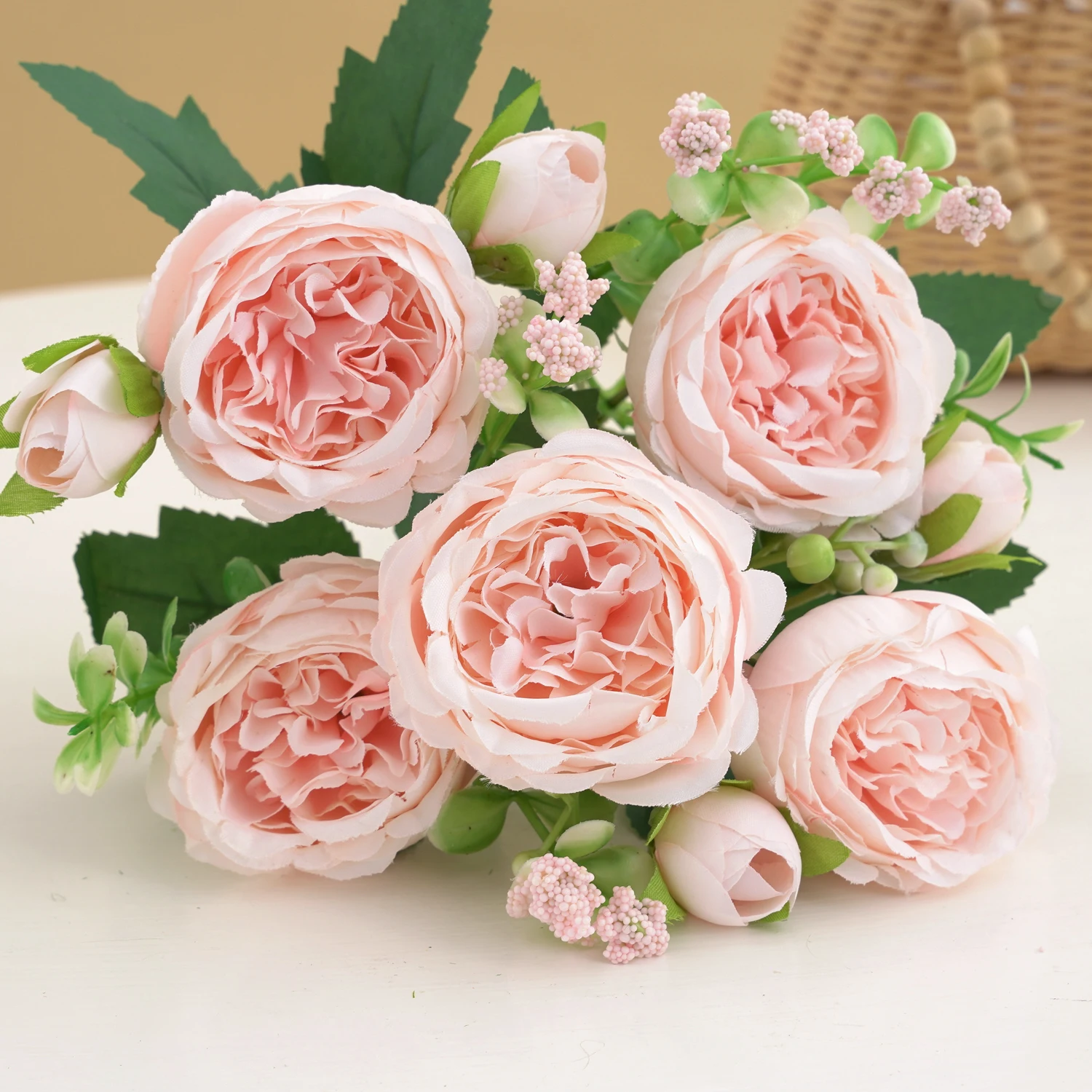 30 cm roze roze zijden boeket pioen kunstbloem 5 grote kop 4 kleine knop bruid bruiloft woondecoratie kunstbloem