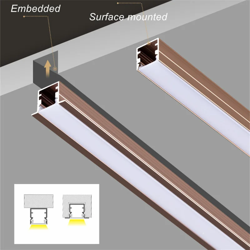 Imagem -02 - Perfil de Led de Alumínio Luz Linear Barra Dura Luz Embutida para Casa Sala Parede Piso Engenharia Decoração Superfície-montado Lâmpada Led