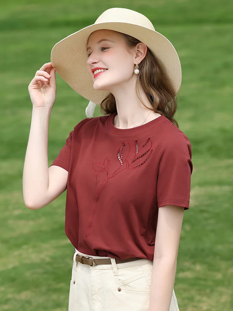 I BELIEVE YOU Top per donna Nuova maglietta estiva Slim Fit Bianco Scava fuori Ricamo Girocollo Top da pendolarismo 2252016035