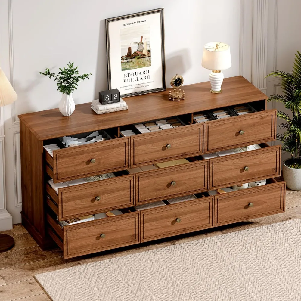 خزانة ذات 9 أدراج، خزانة ذات أدراج واسعة من منتصف القرن 63، خزانة بأدراج خشبية لغرفة النوم مع 9 أدراج تخزين لغرفة النوم وغرفة المعيشة