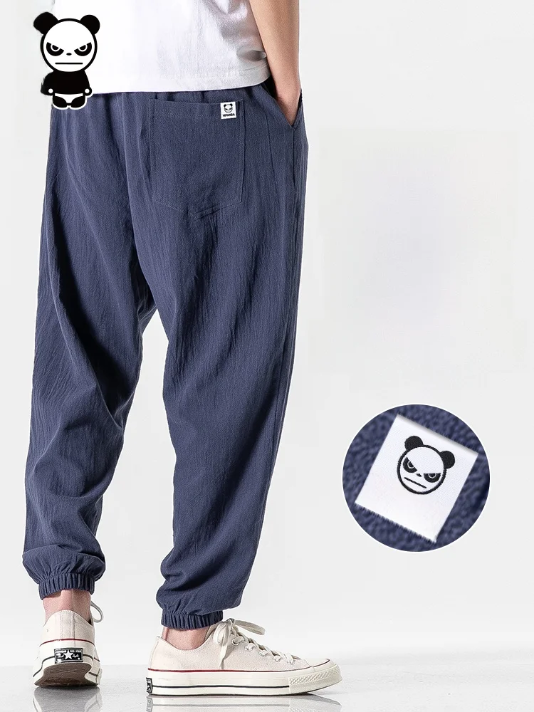 

HiPanda Ice Silk мужские повседневные брюки летние тонкие свободные спортивные универсальные брюки с манжетами дышащие легкие хлопковые брюки