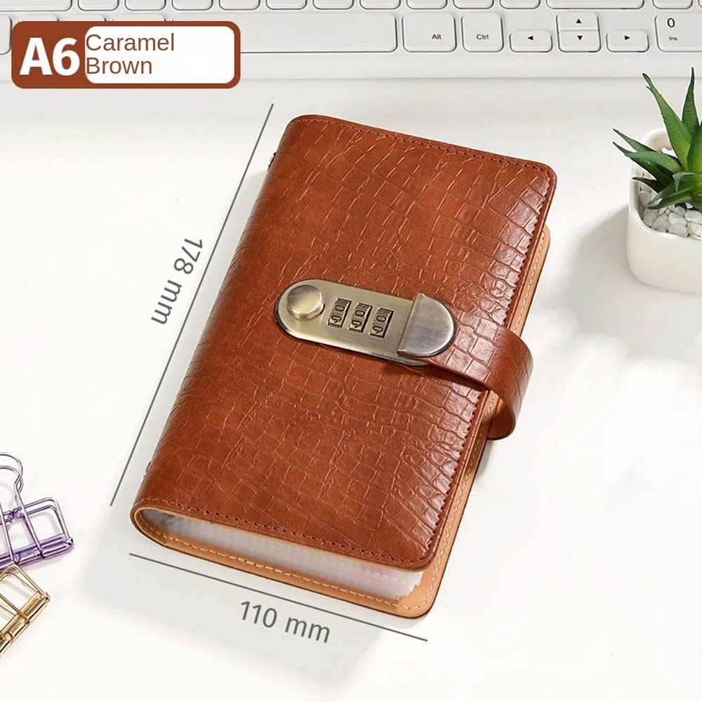 With Password Lock Saving Money Binder Savings Handbook Imitation Crocodile PU Leather Planner Organizer A6 Cash Envelopes