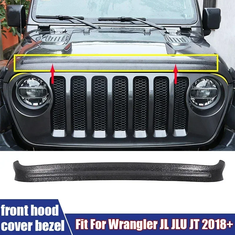 Deflector de capó delantero de coche de alta calidad apto para Jeep Wrangler JL JLU JT 2018 + ABS negro bisel protector de capó delantero accesorios de coche