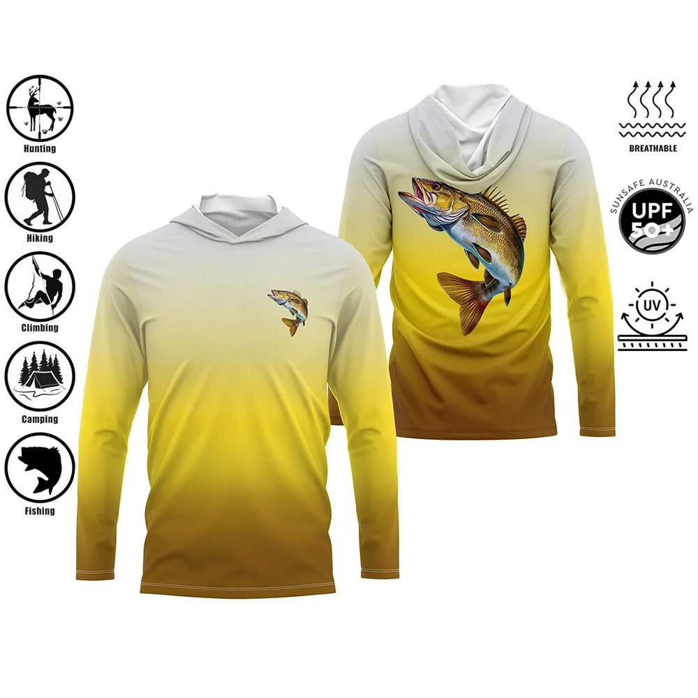 

MALFC Hood Fishing Shirt Fishing Apparel Men long sleeve fishing t shirt uv protection