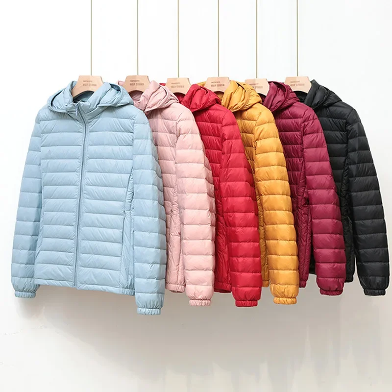 Women Ultra Light Down Jacket 90% White Duck Down Spring Outwear Hat Detachable Puffer Jacket Slim Coat Female Clothing